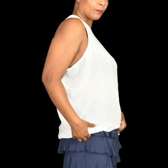 Helmut Lang Gauzy Tank Top White Blouse Sleeveless Draped Sheer Baggy Size Small - Picture 10 of 15